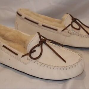 Womens Cream UGG Moccasin Loafers with Brown Accents